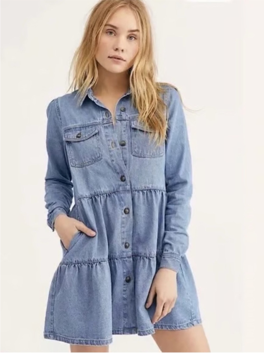 Free People Nicole Denim Shirt Dress - Size XS